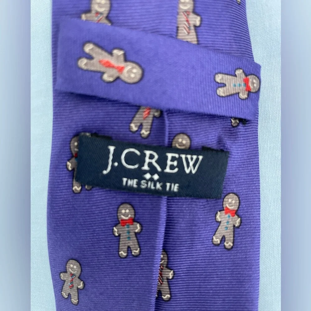 💜 J CREW Boy Purple Silk Gingerbread Man Neck Tie Child Great for Christmas💜